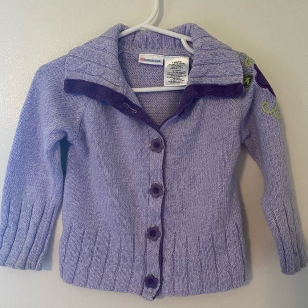 Vtg ‘80’s Toddler’s Sweater w/Floral & Vine Embroidery. Natural Fibers. XLNT